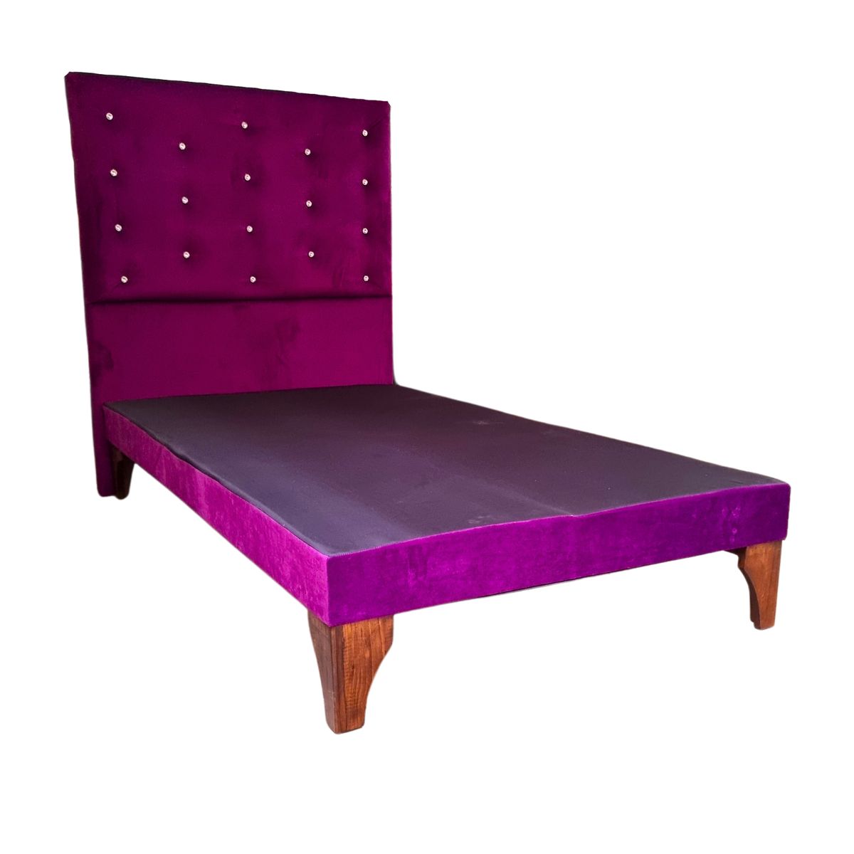 GENERICO - Base Europea 1.5P  Respaldo Morado Felpa a Piso Botón Diamante