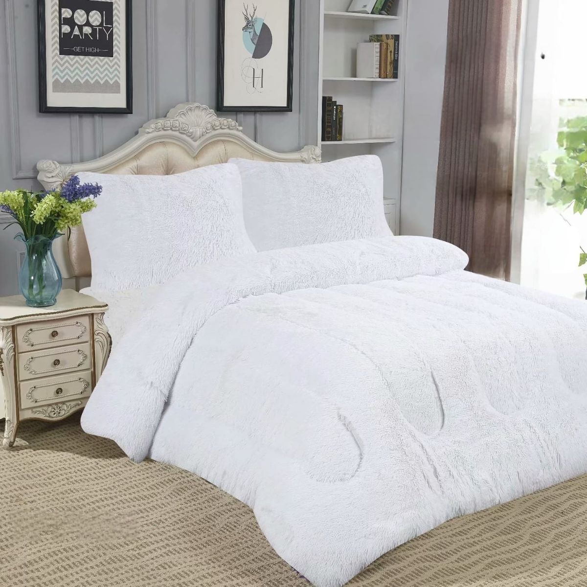 GENERICO - COBERTORES PELUDOS CAMA 1.5 PLAZAS BLANCO