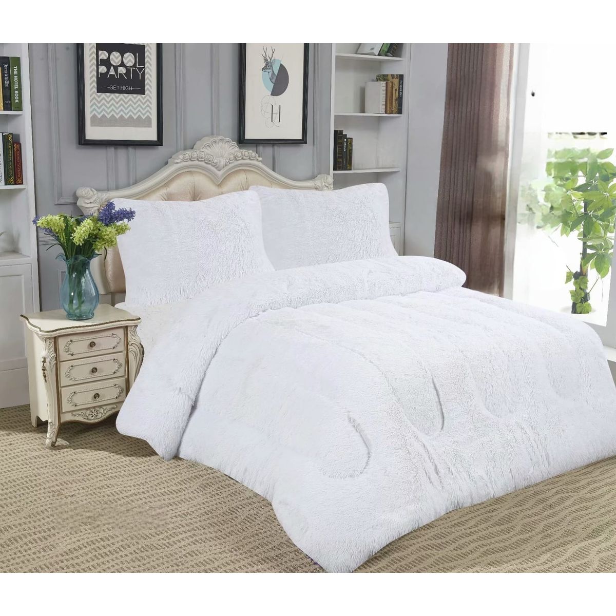 GENERICO - COBERTORES PELUDOS CAMA 1.5 PLAZAS BLANCO