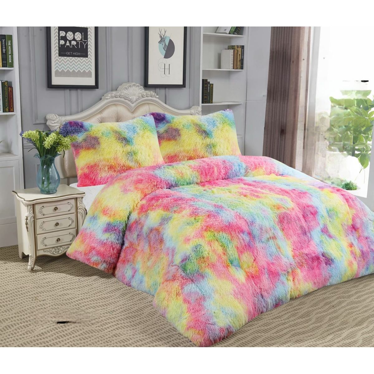 GENERICO - COBERTORES PELUDOS CAMA DE 1,5 PLAZAS ARCOIRIS