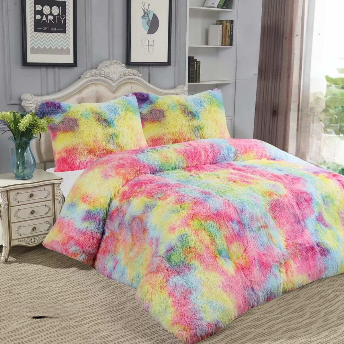 GENERICO - COBERTORES PELUDOS CAMA DE DOS PLAZAS ARCOIRIS