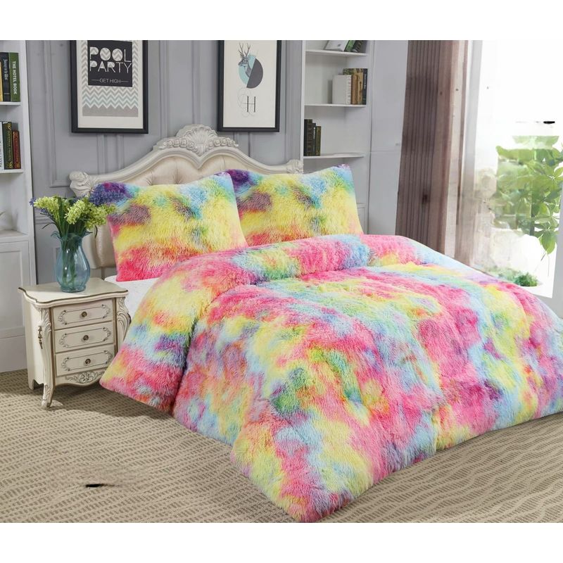 GENERICO - COBERTORES PELUDOS CAMA DE DOS PLAZAS ARCOIRIS