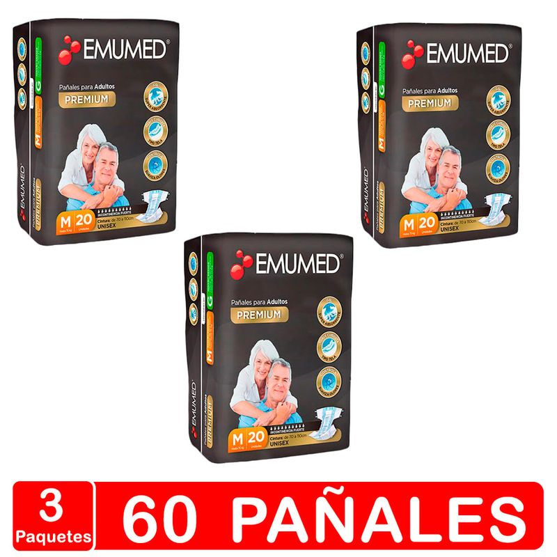 EMUMED - Pañal Adulto - Emumed Premium - Talla M (mediano) 60 Uds.