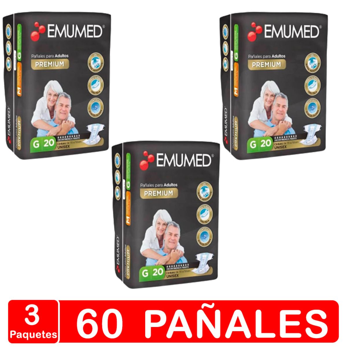 EMUMED - Pañal Adulto - Emumed Premium - Talla G (grande) 60 Uds.