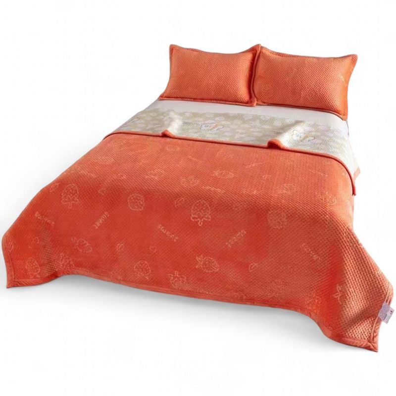 GENERICO - Cobertor Reversible Plush Y Quilt De Verano 2 Plazas Color Naranja