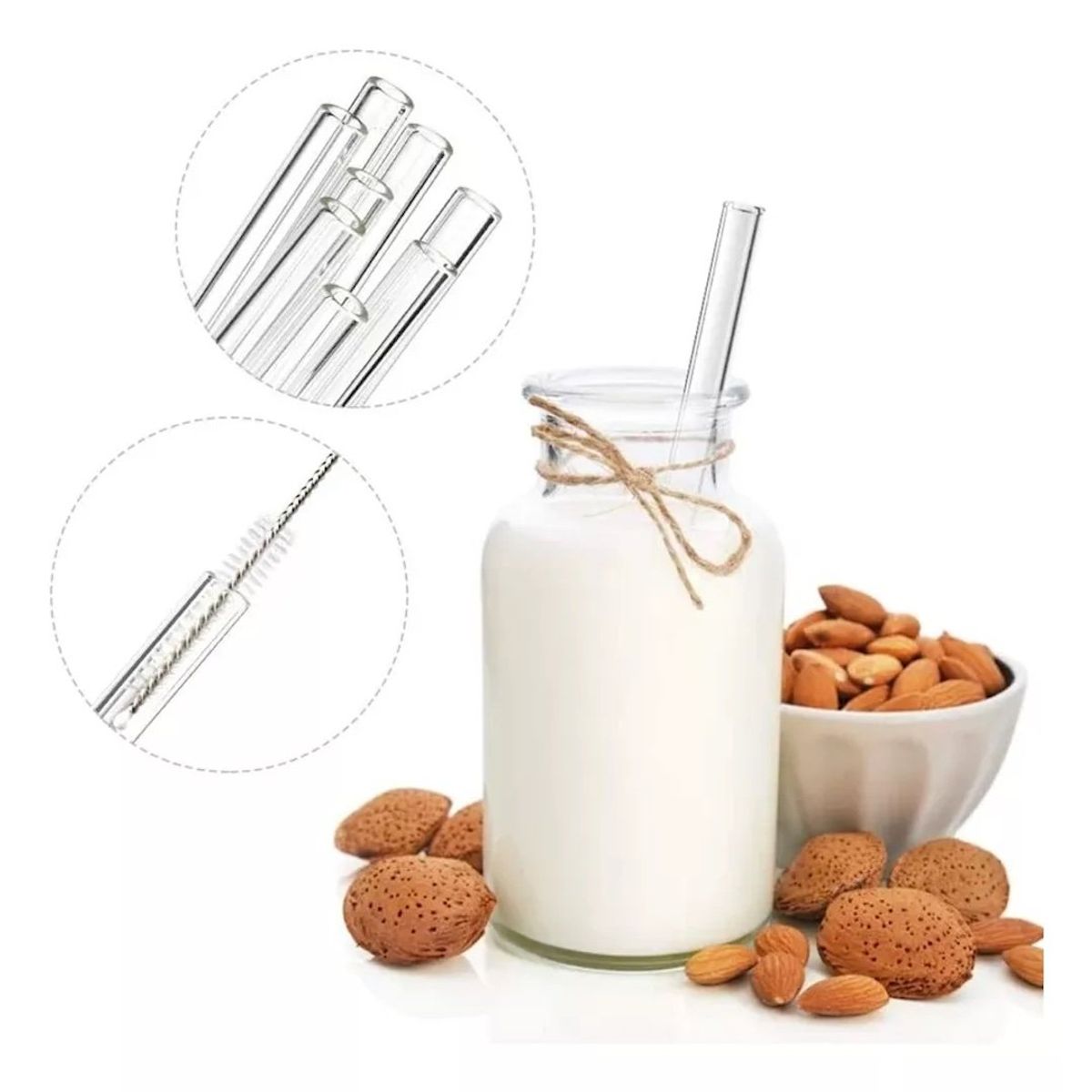 180 COMPOSTABLE - Pack De 12 Bombillas De Vidrio De 200mm X 8mm + Cepillo