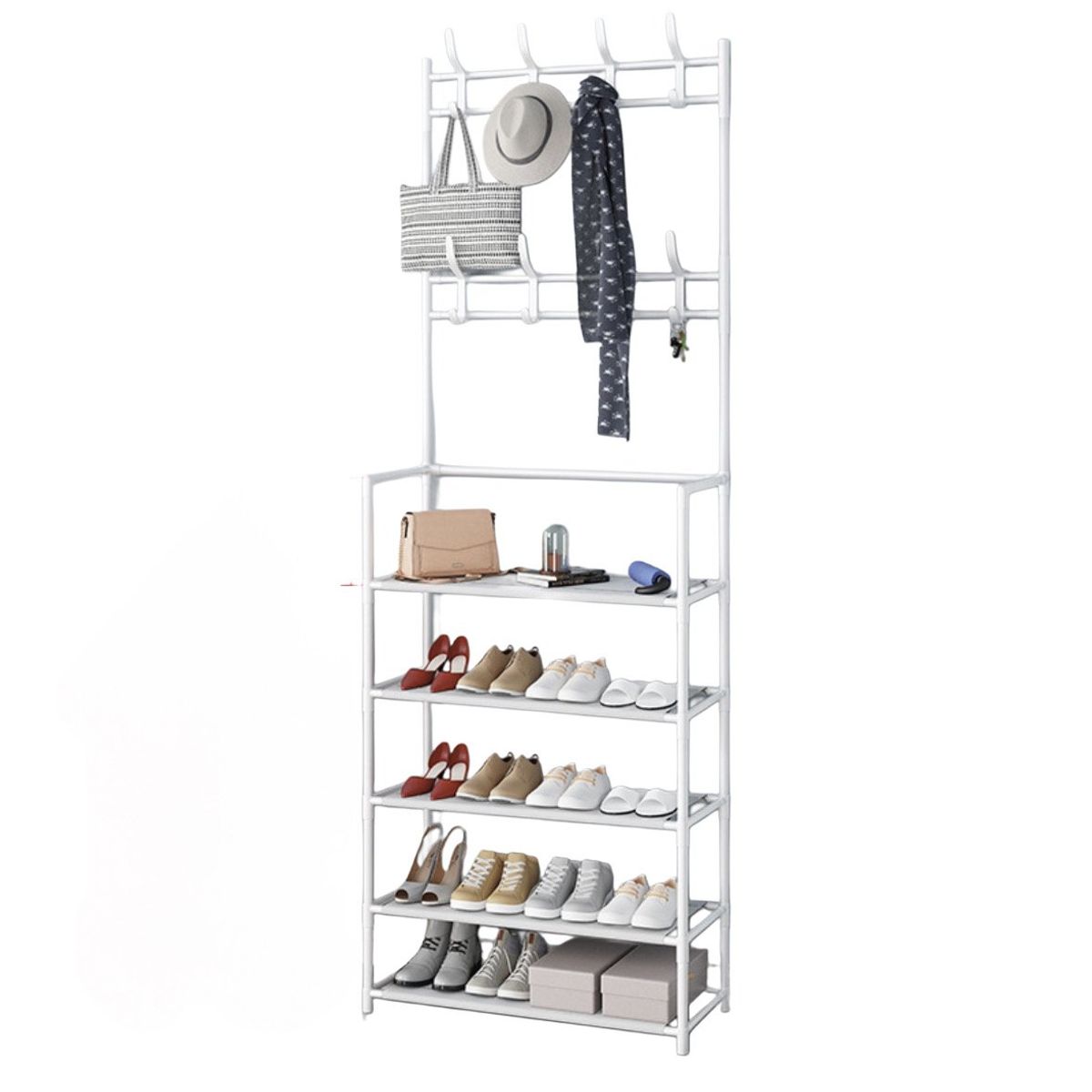 ACTUAL - Zapatero Organizador de Calzado Perchero 5 Niveles 5 Ganchos Blanco