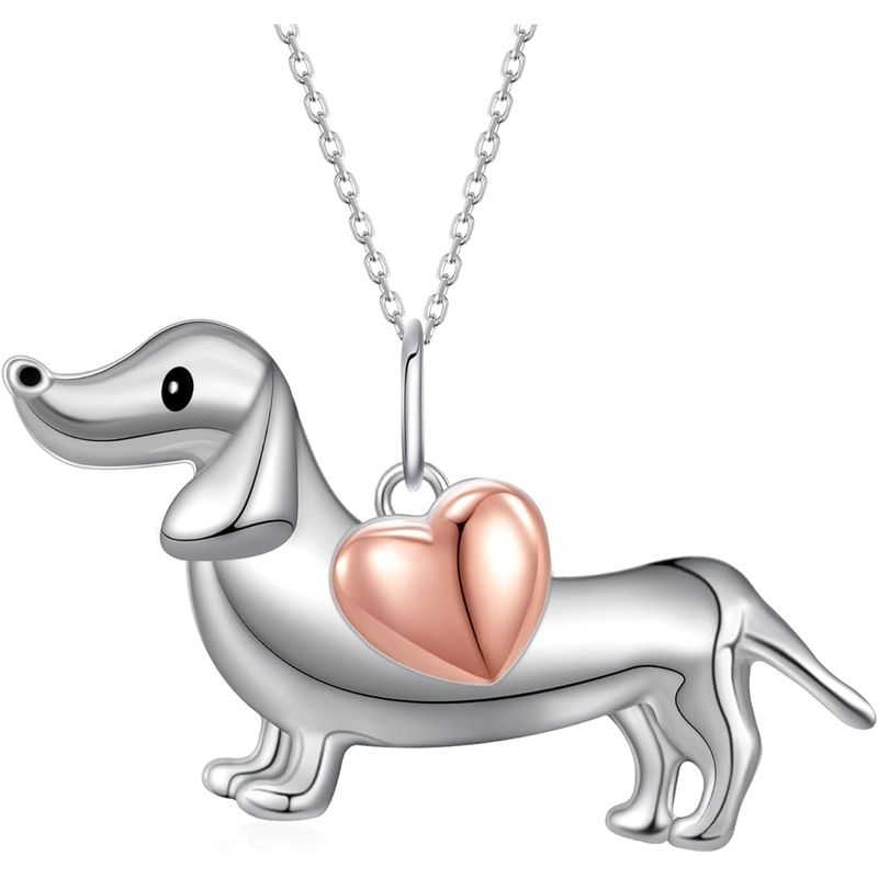 GENERICO - Collar perro salchicha dachshund corazón plata 925