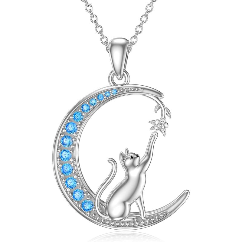 GENERICO - Collar plata 925 gato luna mujer regalo joya elegante