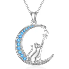 GENERICO - Collar plata 925 gato luna mujer regalo joya elegante