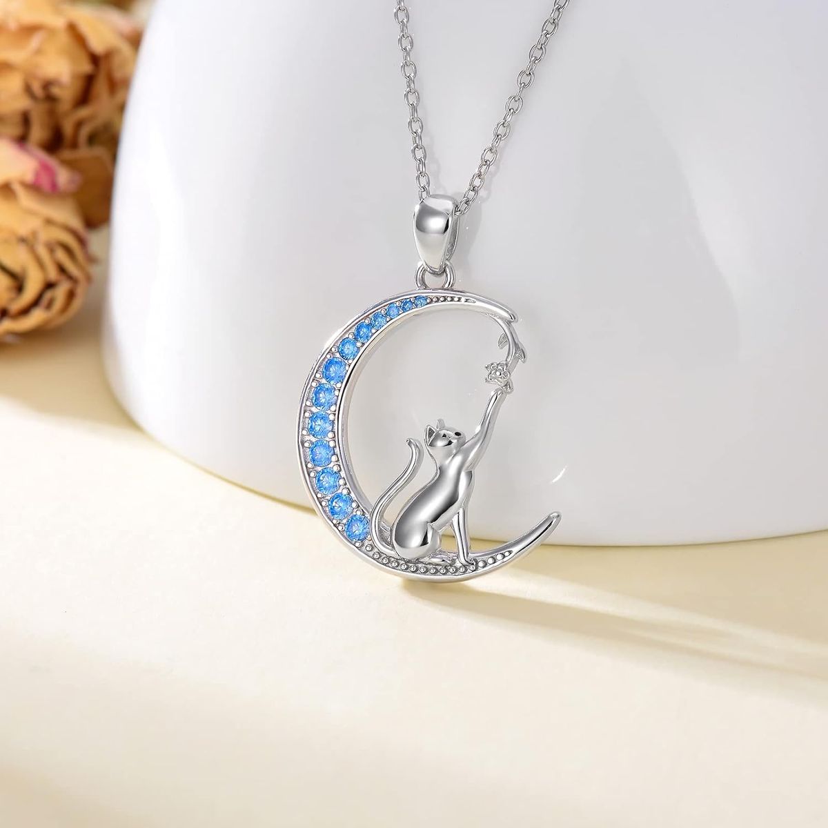 GENERICO - Collar plata 925 gato luna mujer regalo joya elegante