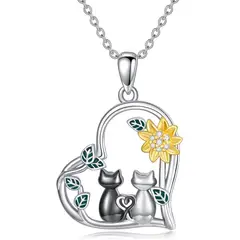 GENERICO - Collar dos gatos girasol plata 925