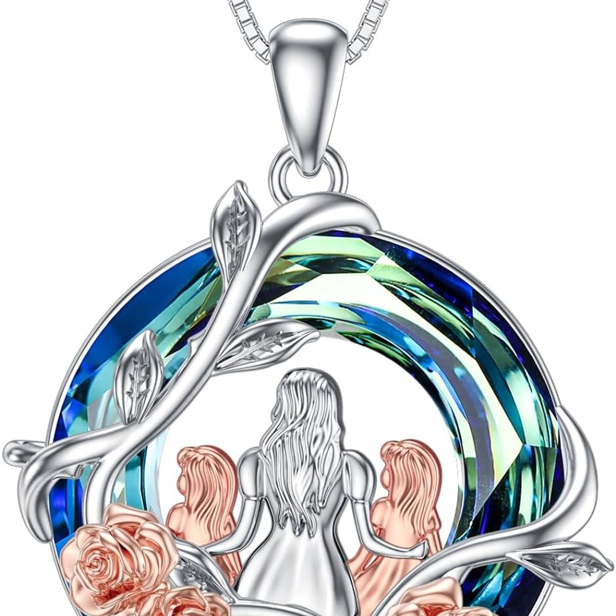 GENERICO - Collar mamá dos hijas cristal plata 925