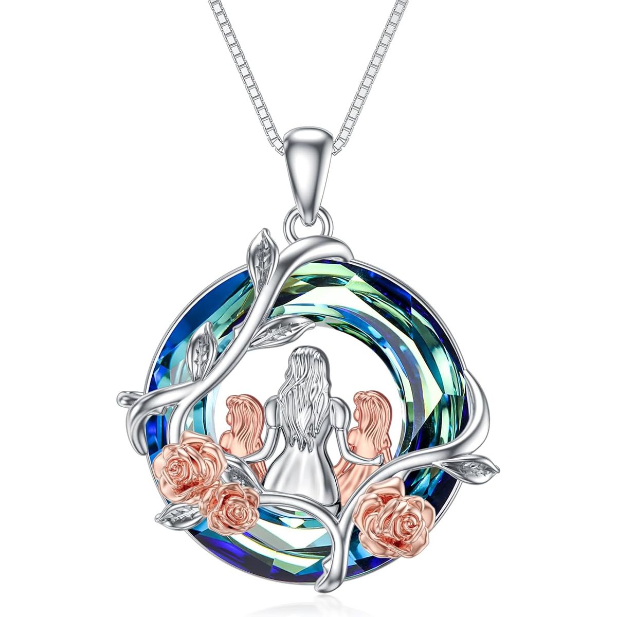 GENERICO - Collar mamá dos hijas cristal plata 925