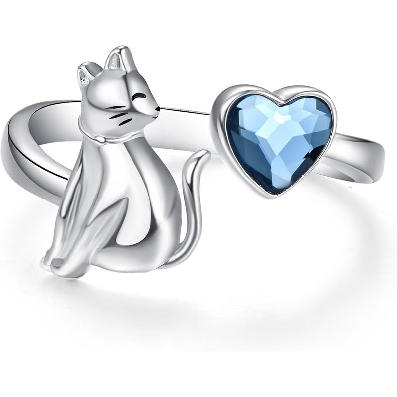GENERICO - Anillo gato azul plata 925 ajustable mujer joya
