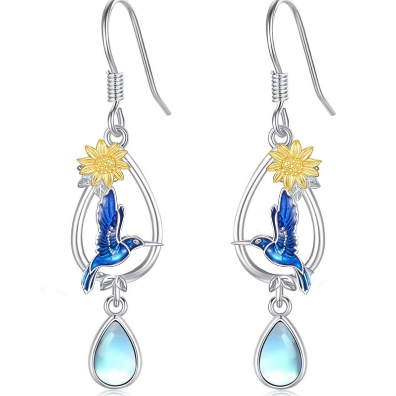 GENERICO - Aros pajaro Colibrí piedra luna plata 925 joya mujer