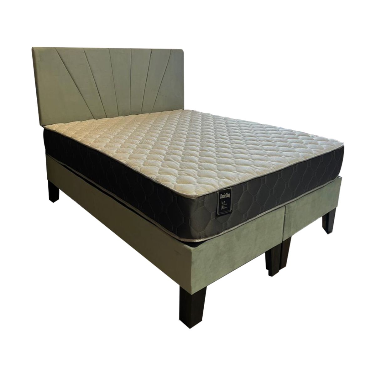 MUEBLES HVM - Cama Ame 2P Colchon de Resortes Resp Verde Menta Felpa Lineal Pmadera