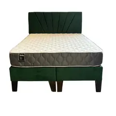 MUEBLES HVM - Cama Ame 2P Colchon de Resortes Resp Verde Oscuro Lineal Pmadera