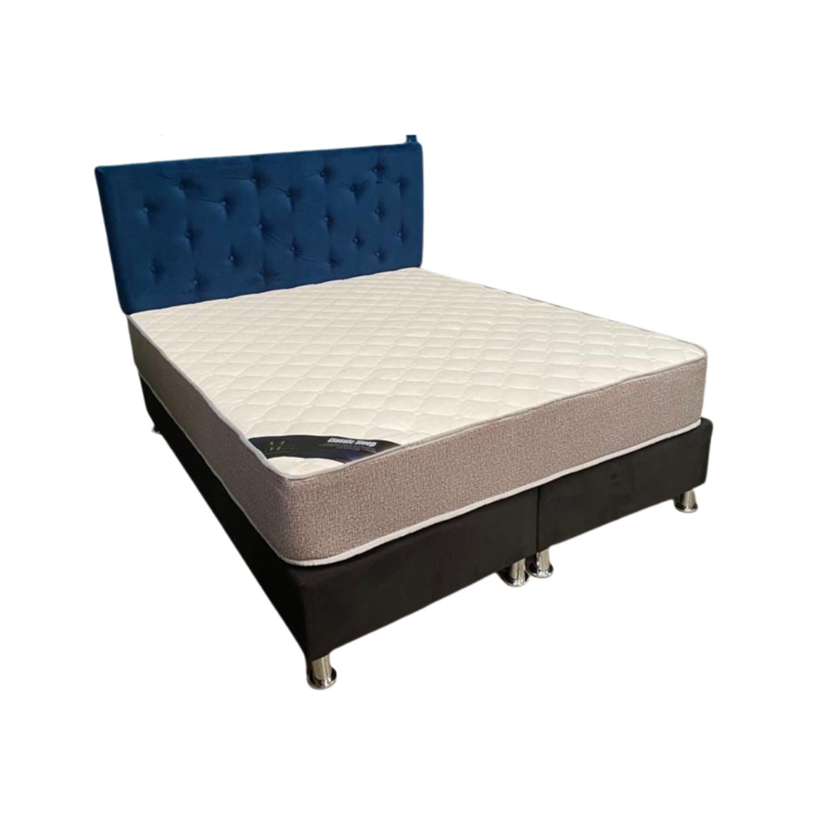 MUEBLES HVM - Cama HVM 2 Plaza Respaldo azul Botone PMetal