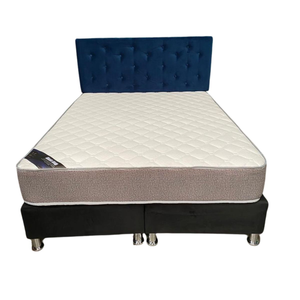 MUEBLES HVM - Cama HVM 2 Plaza Respaldo azul Botone PMetal