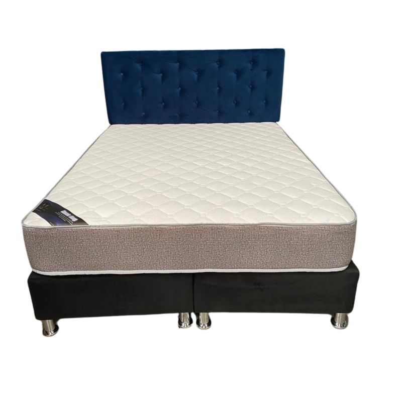 MUEBLES HVM - Cama HVM 2 Plaza Respaldo azul Botone PMetal