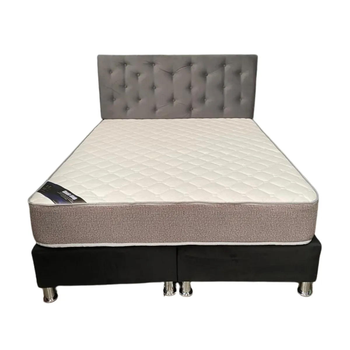 MUEBLES HVM - Cama HVM 2 Plaza Respaldo GRIS Botone PMetal