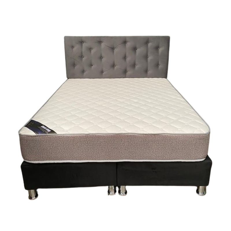 MUEBLES HVM - Cama HVM 2 Plaza Respaldo GRIS Botone PMetal
