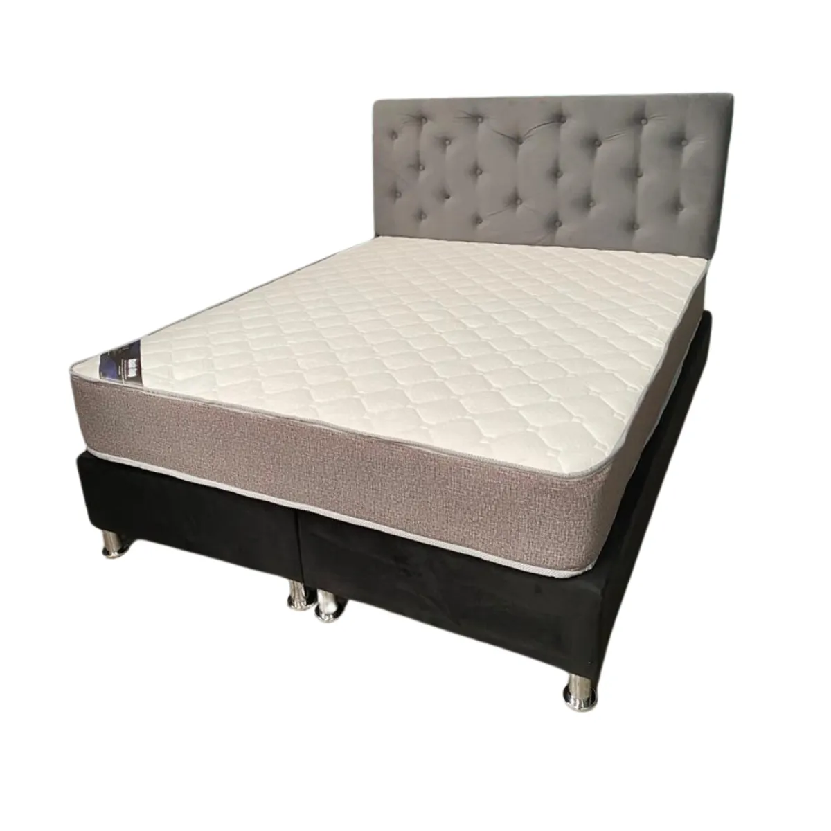 MUEBLES HVM - Cama HVM 2 Plaza Respaldo GRIS Botone PMetal