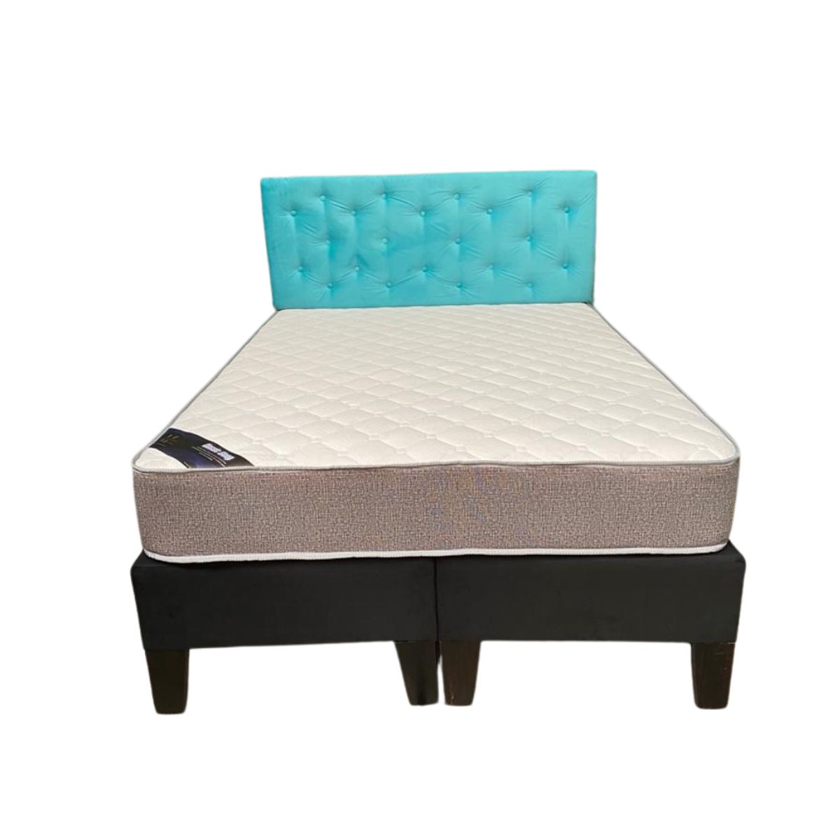 MUEBLES HVM - Cama HVM 2 Plaza Respaldo Turquesa Botone PMADERA