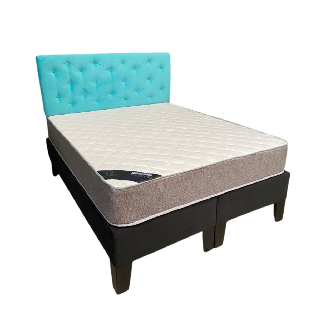 MUEBLES HVM - Cama HVM 2 Plaza Respaldo Turquesa Botone PMADERA