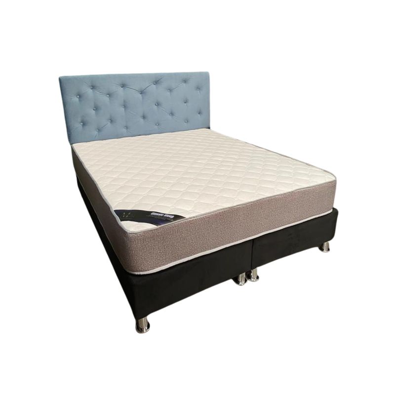 MUEBLES HVM - Cama HVM 2 Plaza Respaldo Azul petroleo Botone PMetal