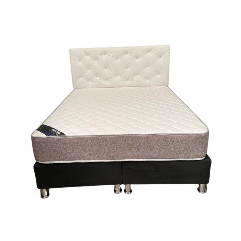 MUEBLES HVM - Cama HVM 2 Plaza Respaldo BLANCO PU Botone PMetal