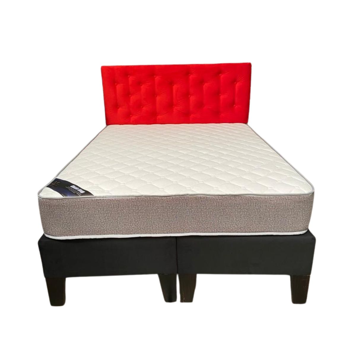 MUEBLES HVM - Cama HVM 2 Plaza Respaldo ROJO Botone PMADERA