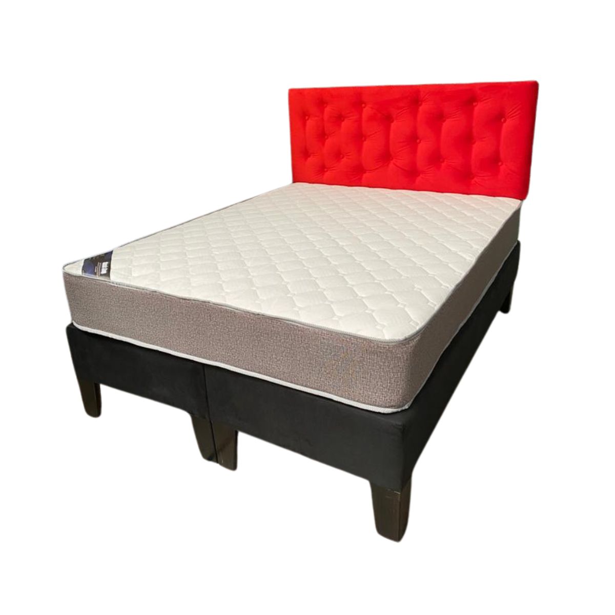 MUEBLES HVM - Cama HVM 2 Plaza Respaldo ROJO Botone PMADERA