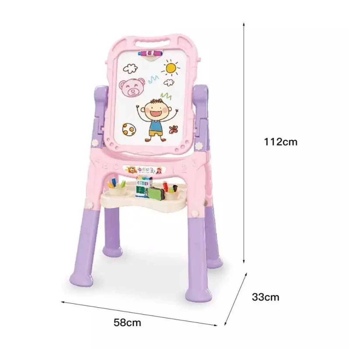 GENERICO - PIZARRA MAGNÉTICA DOBLE CARA PARA NIÑOS ROSA