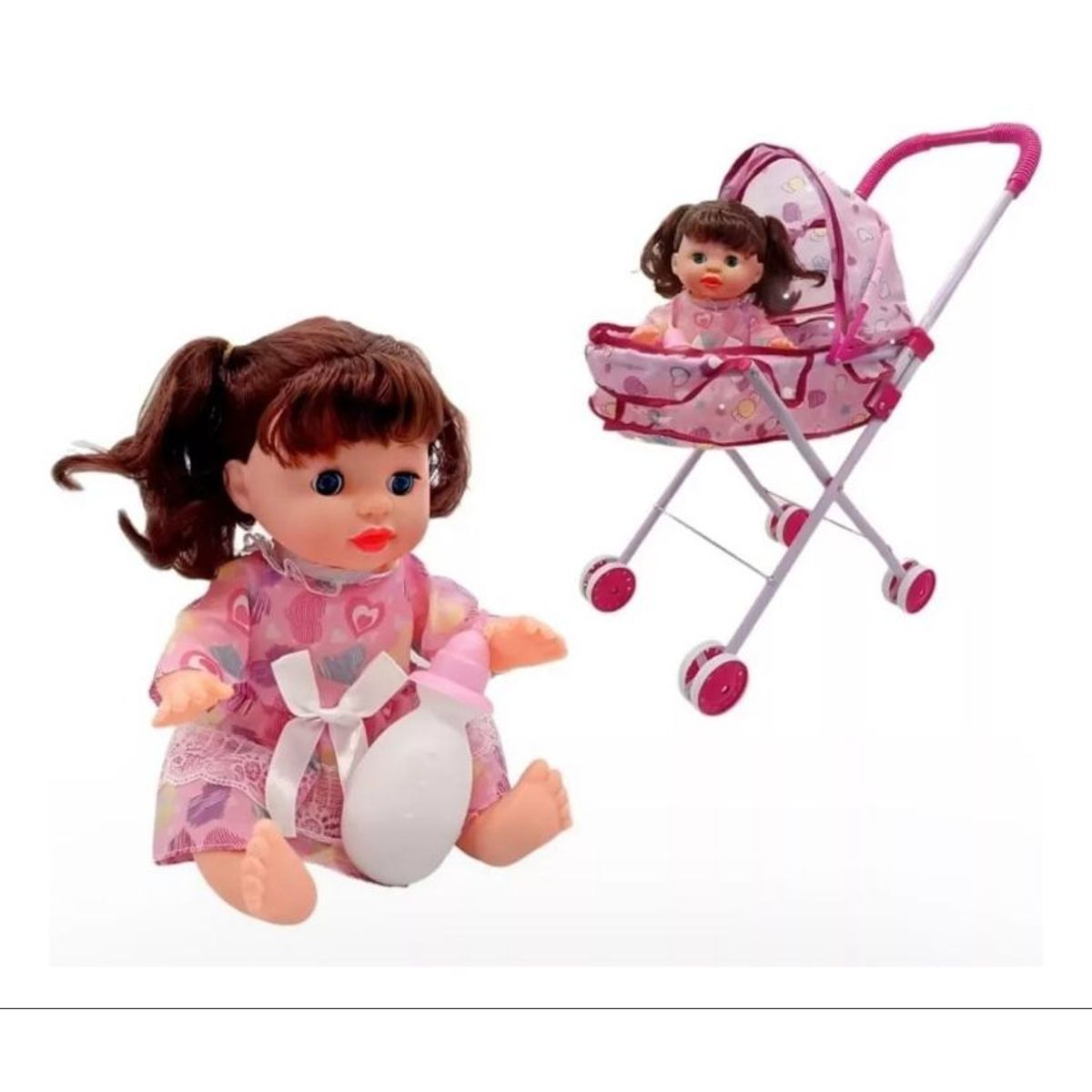 GENERICO - COCHE CUNA CON MUÑECA ROSADO