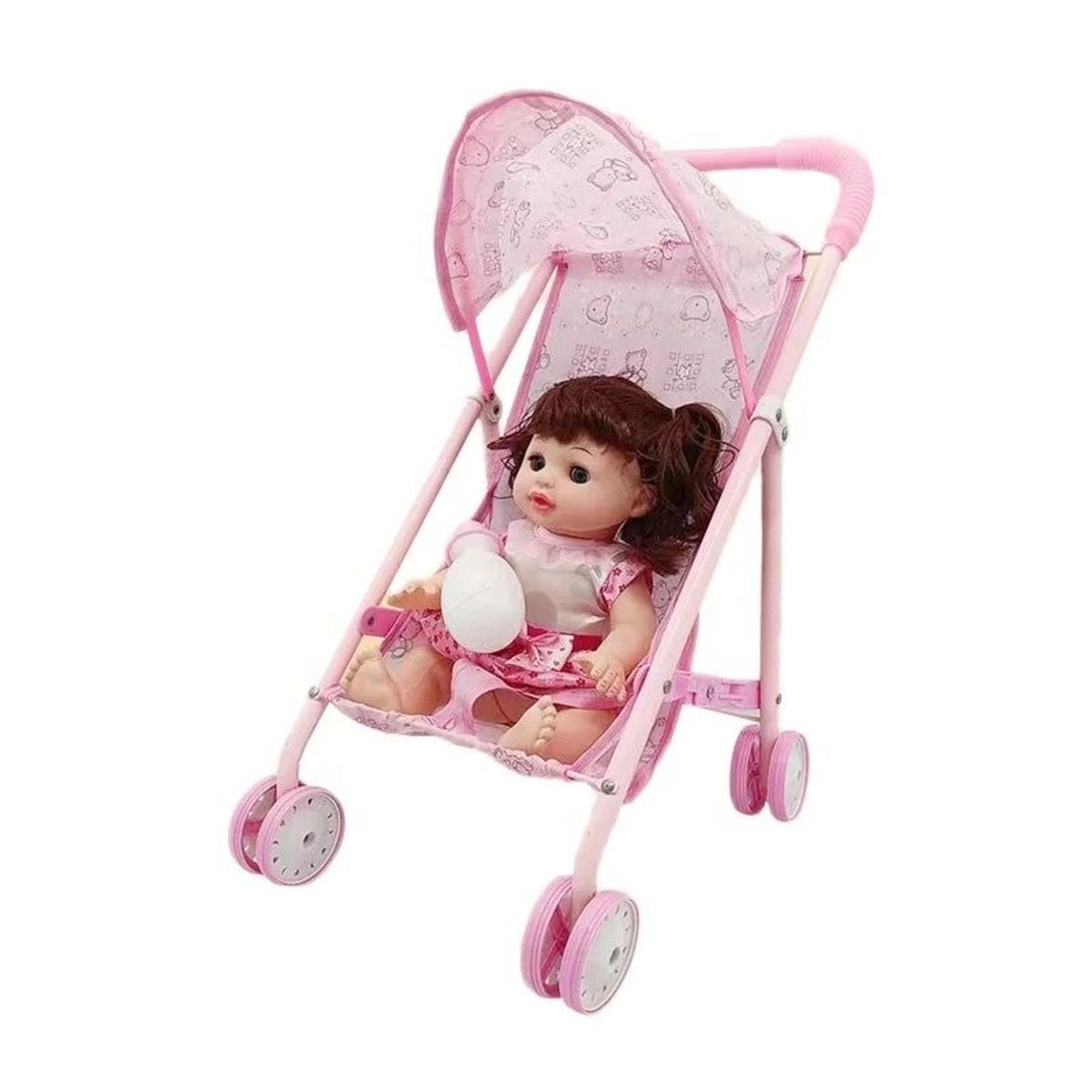 GENERICO - MUÑECA MAS COCHE ROSADO PARA BEBE Y NIÑA