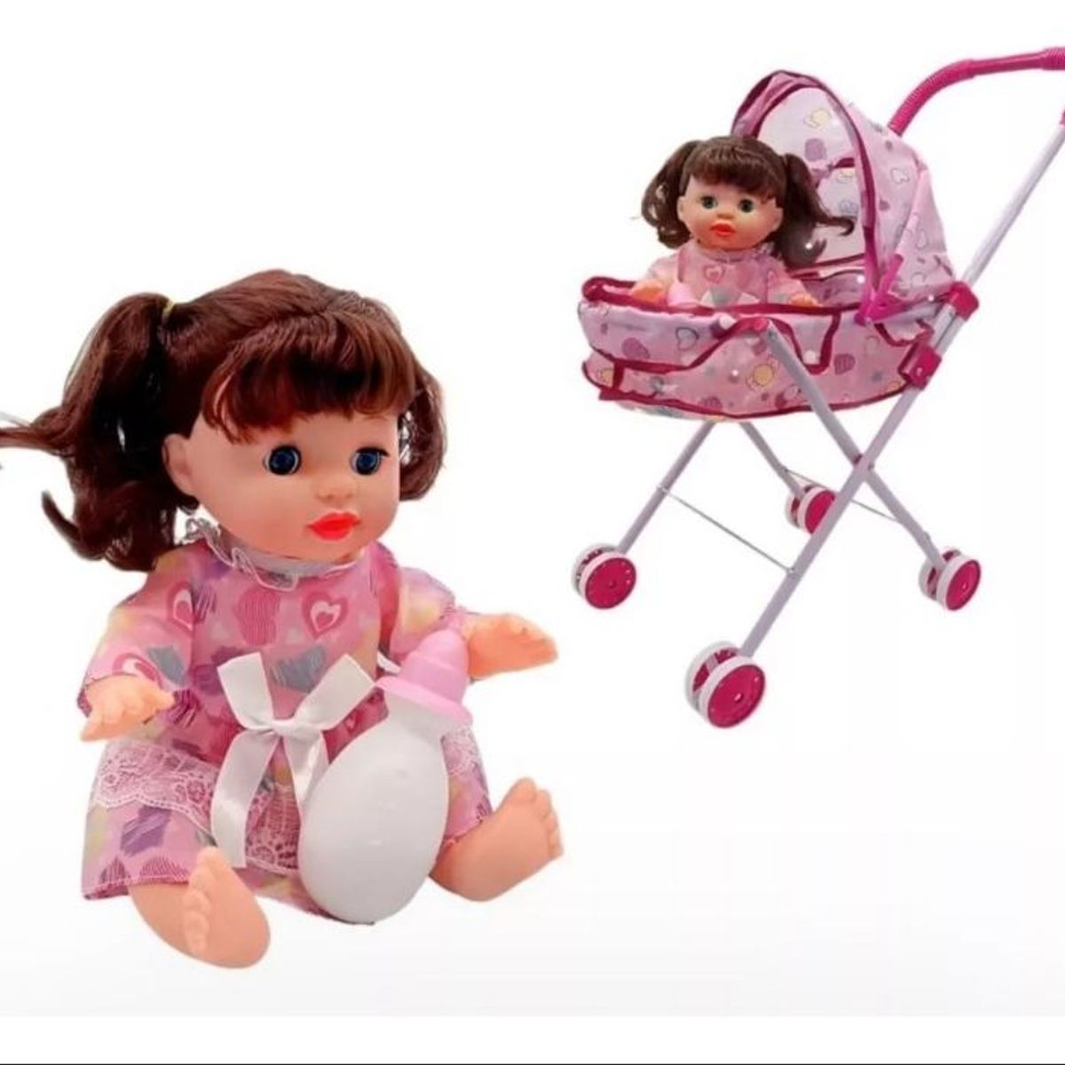 GENERICO - COCHE CUNA CON MUÑECA ROSADO