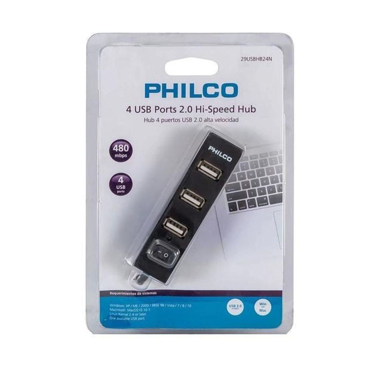PHILCO - Mini Hub USB 2.0 Philco Negro 4P