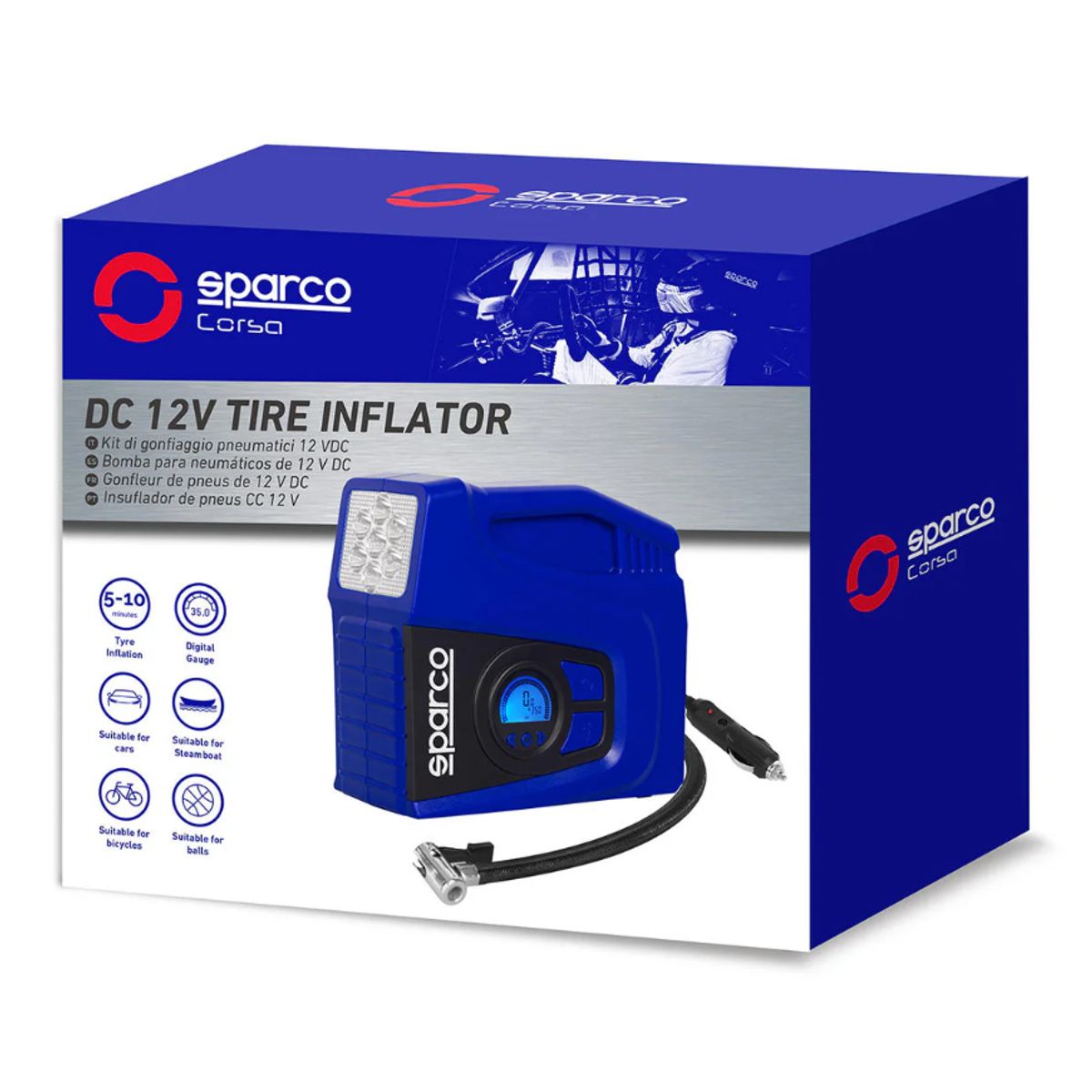 SPARCO - Compresor Aire Para Neumaticos Auto Sparco Spt163 12v