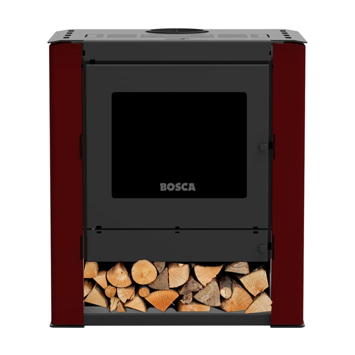 BOSCA - Pack Estufa a Leña Gold 500 Black Vision Burdeo + kit de Instalación