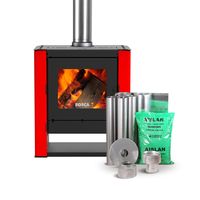 Pack Estufa a Leña Gold 500 Black Vision Rojo + kit de Instalación