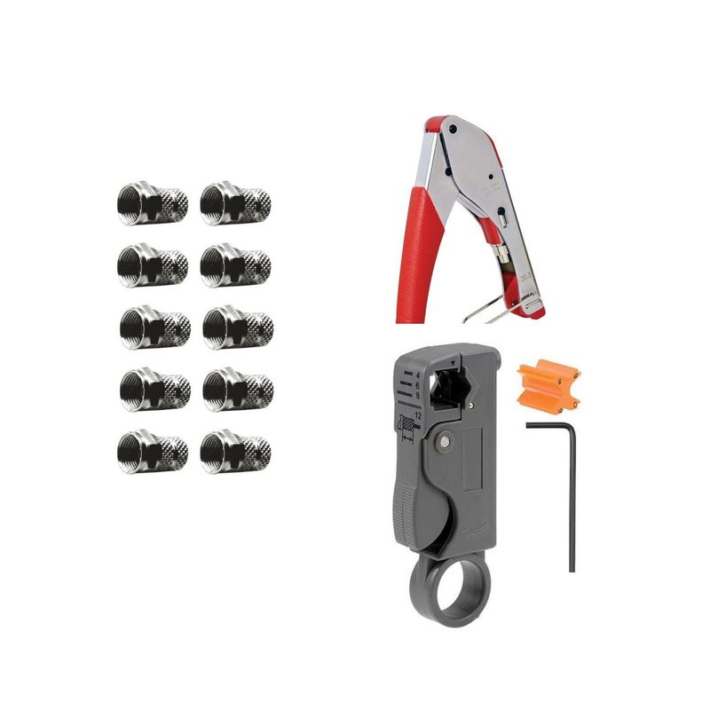 GENERICO - Pack Crimpeadora Coaxial Rg6 Rg59 + Pela Cable + 10 Conectores RG59