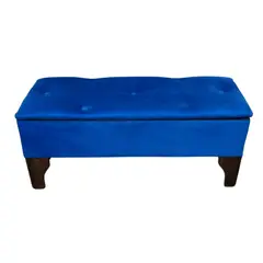 GENERICO - Banqueta Baúl Botón Azul Rey Felpa 105X40X45X20 Muebles Rimar