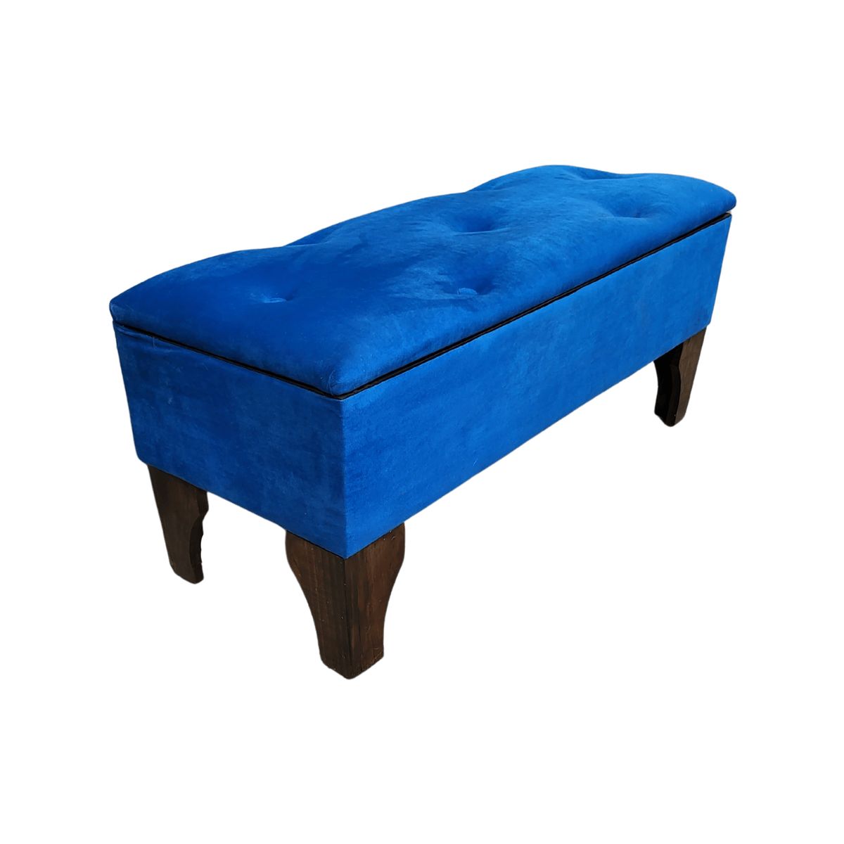 GENERICO - Banqueta Baúl Botón Azul Rey Felpa 105X40X45X20  Muebles Rimar