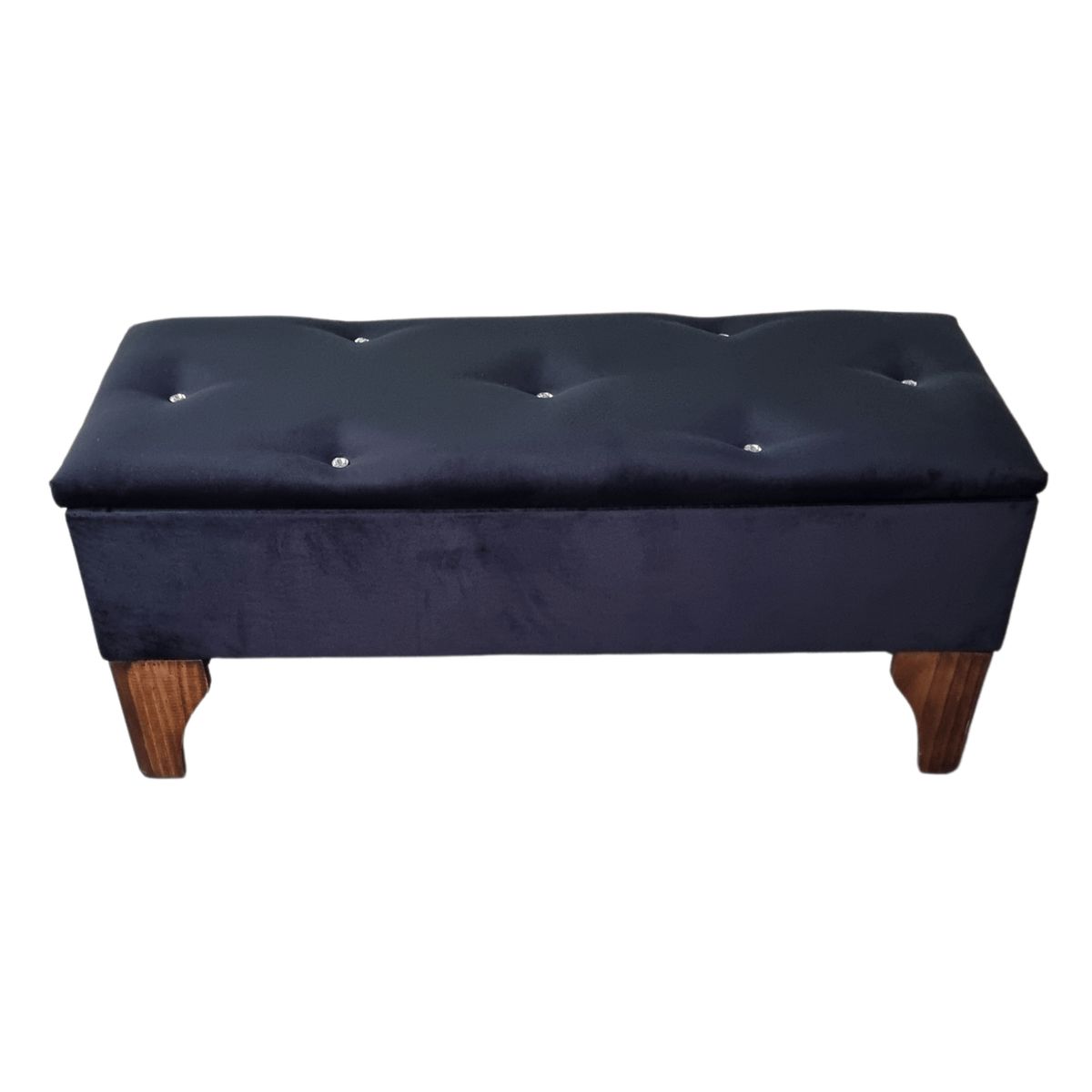 GENERICO - Banqueta Baúl Botón Diamante Negro Felpa 105X40X45X20 Muebles Rimar