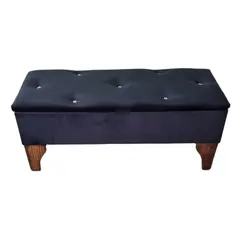 GENERICO - Banqueta Baúl Botón Diamante Negro Felpa 105X40X45X20 Muebles Rimar