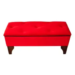 GENERICO - Banqueta Baúl Botón Rojo Felpa 105X40X45X20 Muebles Rimar
