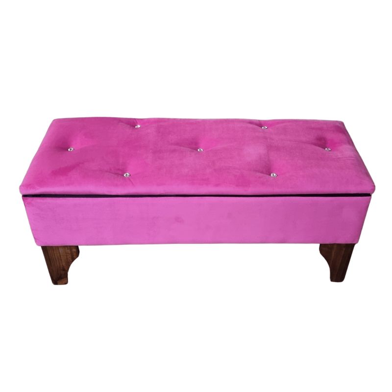 GENERICO - Banqueta Baúl Botón Diamante Fucsia Felpa 105X40X45X20 Muebles Rimar