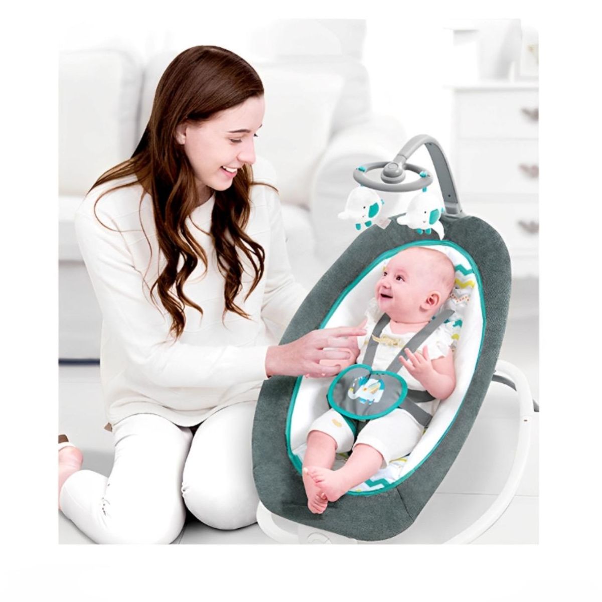 ACTUAL - Silla Nido Mecedora Plegable Vibración y Sonidos